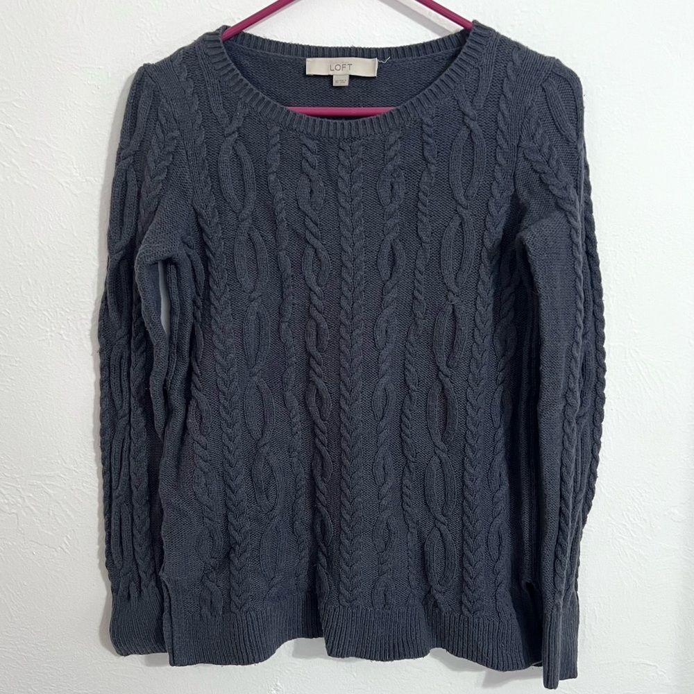 LOFT Charcoal gray cable knit oversized sweater, size XS